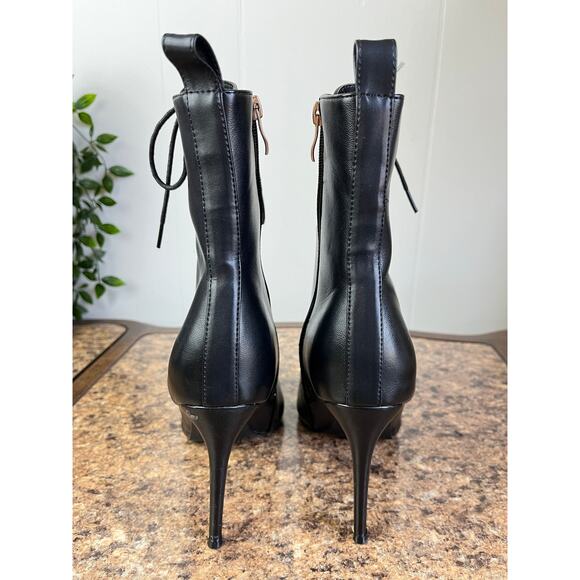 Azalea Wang Astoria Lace Up Stiletto Bootie 10 Black Faux Leather Goth Witchy - Picture 2 of 11